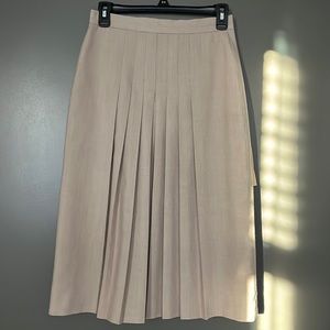 Elegant Cream Midi Skirt Vintage A-line Pleated Linen